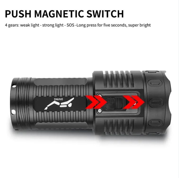 5*T40 push magnetic switch IP68 Waterproof Deep Sea Operation Patrol led Diving Underwater torch light flashlight