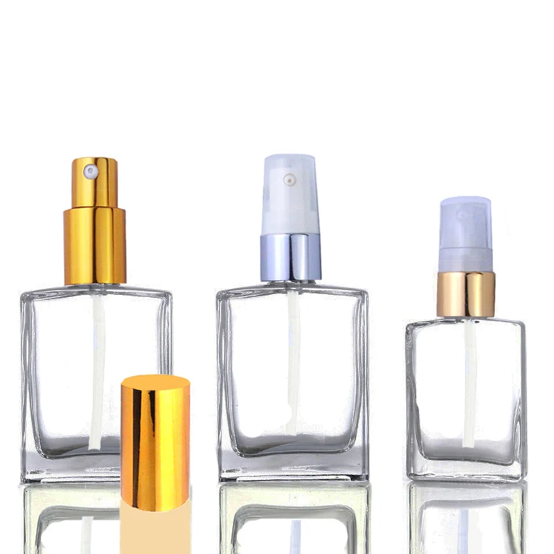 New Product 50ml 100ml Rectangular bamboo Dropper bottles square flat glass bottle for cosmetic packaging (GFD01-C)