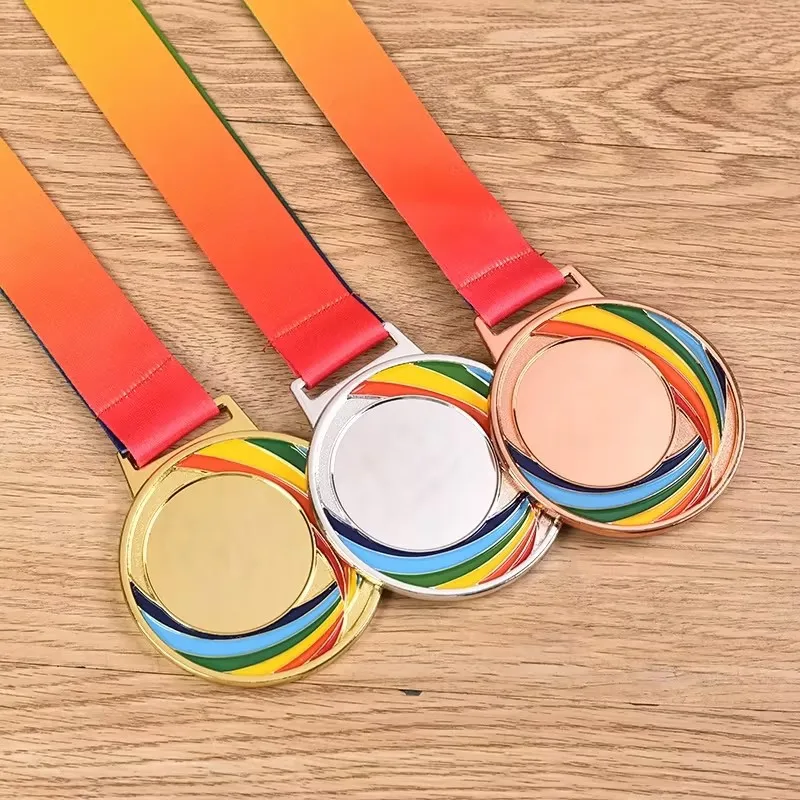 Football Cup Wholesale Custom Blank Medal Ribbon Sport Gold Baseball Swimming Soccer Running Marathon Metal Medals And Trophies