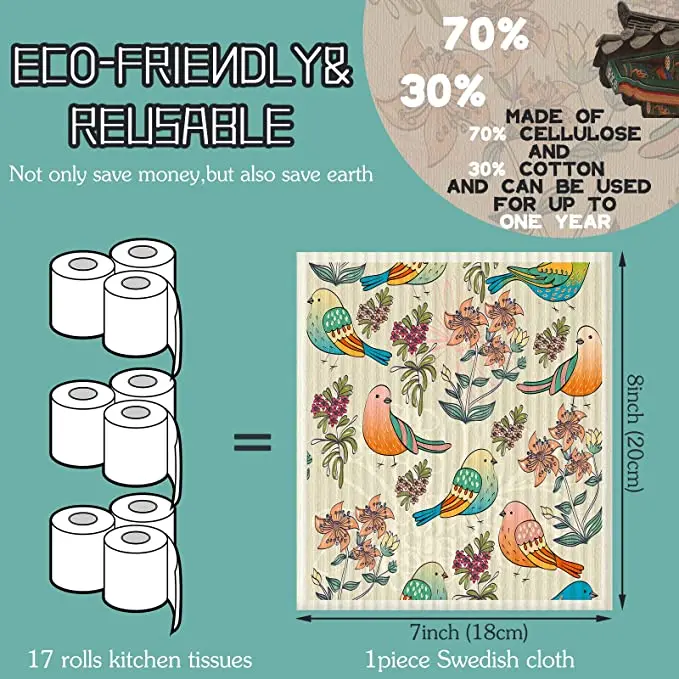 Swedish Dishcloths Eco-friendly Dish Cloths Towels Reusable Cellulose Sponge Cleaning Cloths