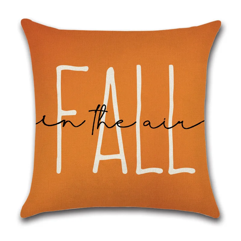 Low Price Autumn Harvest Theme Throw Pillow Cover Square Cotton Linen Pumpkin Maple Leave Letters Print Cushion Cover