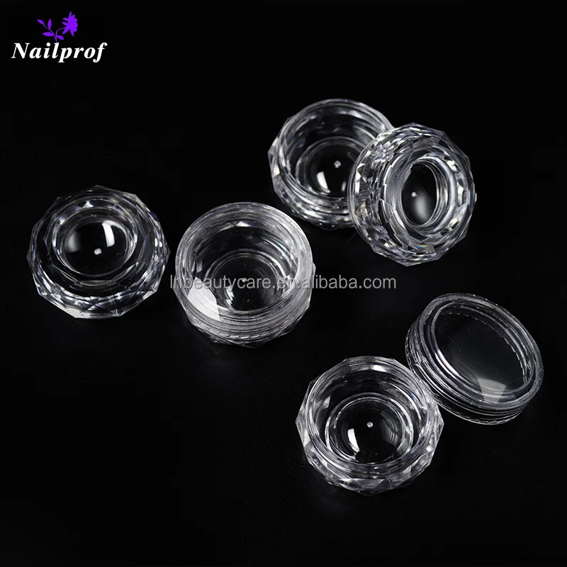 Nailprof Plastic Mini Cosmetic Manicure 3g Empty Jar Pot Nail Art Rhinestone Powder Container Refillable Bottles