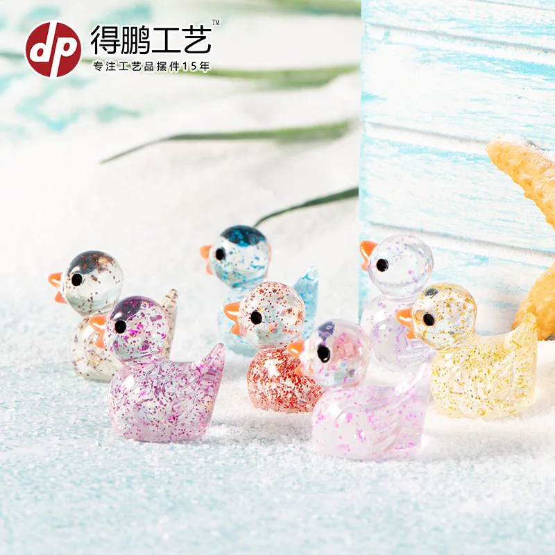 Depeng Landscape Cartoon Cute Shiny Duckling Resin Ornaments Garden Fish tank Landscaping Decorations