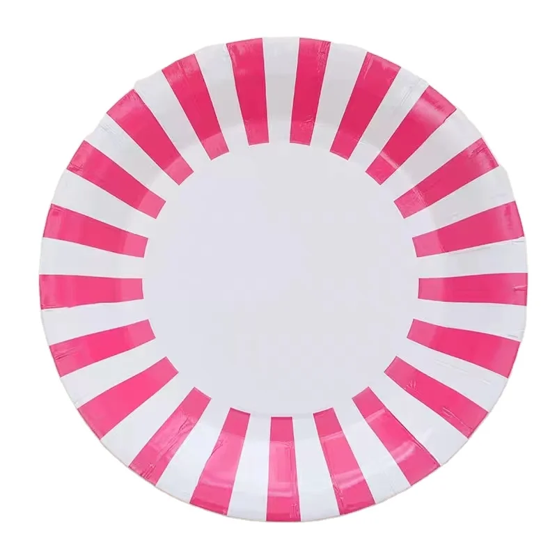 Colored Striped Paper Plates Round Paper Cake Plate Paper Disposable Tableware
