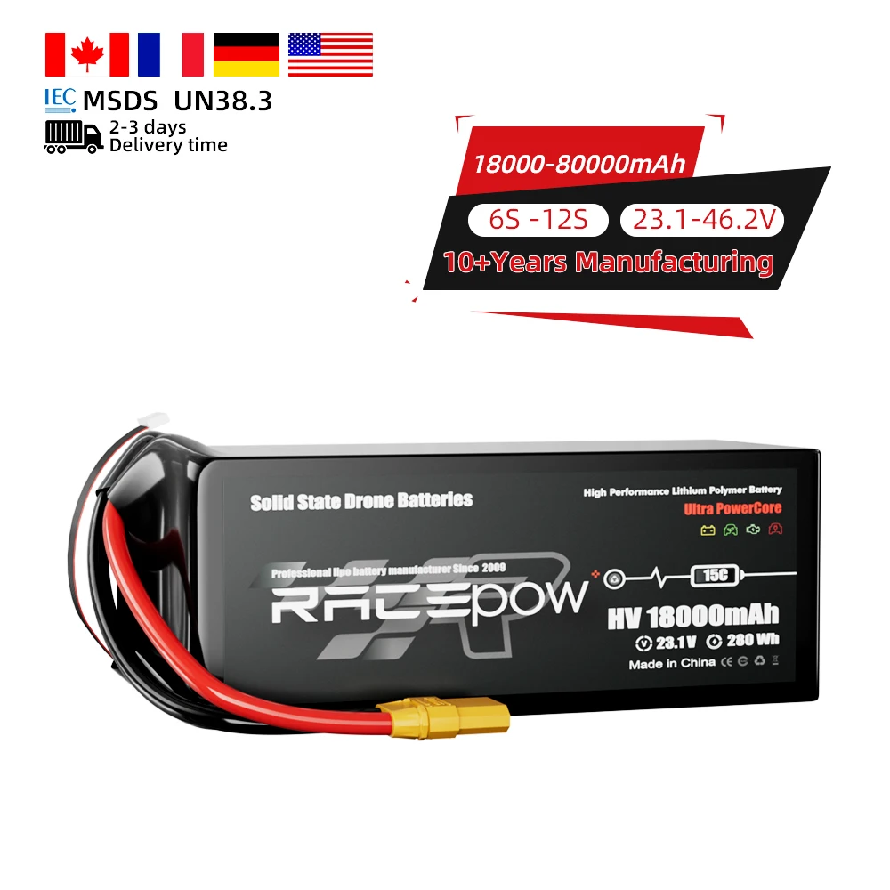 Racepow Manufacturer UAV Solid State Battery 6s1p 18000mah High Voltage 6s 23.1V Solid State Lithium Battery with Factory Price