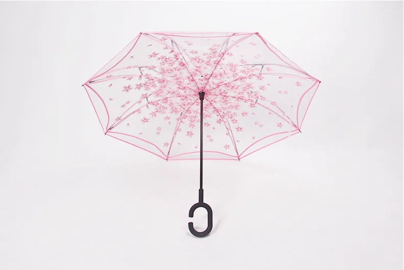 
Magic Umbrella Inverted Upside Down Reverse Umbrella Transparent Sakura Parasol Flowers Pattern Umbrella 