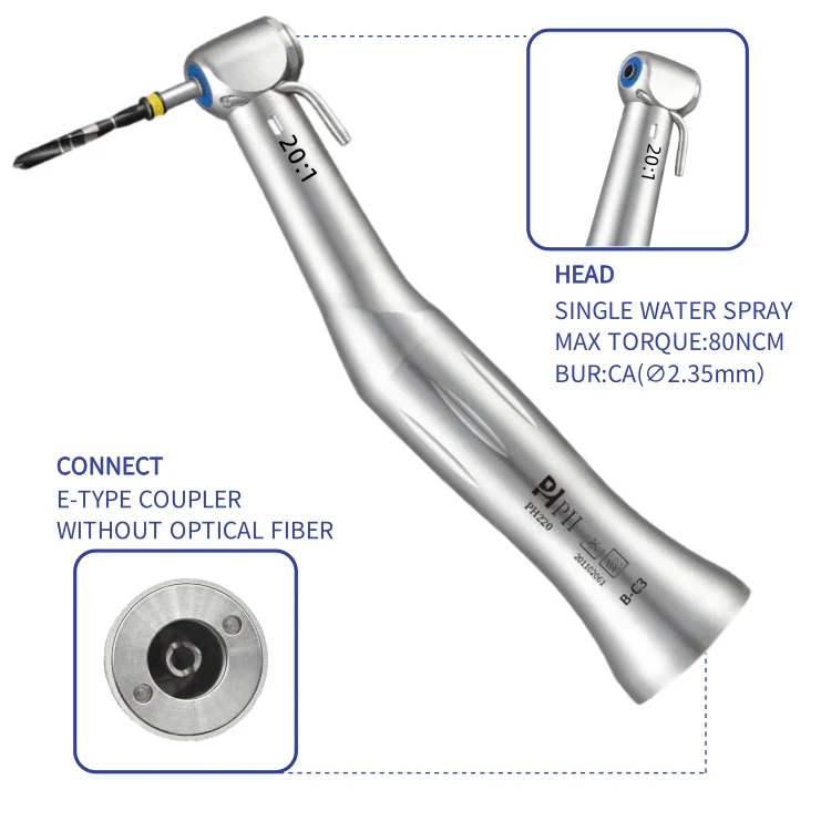 20:1 Dental Korea implants handpiece reduction push bottom contra angle handpiece with optic & light Dental implants handpiece