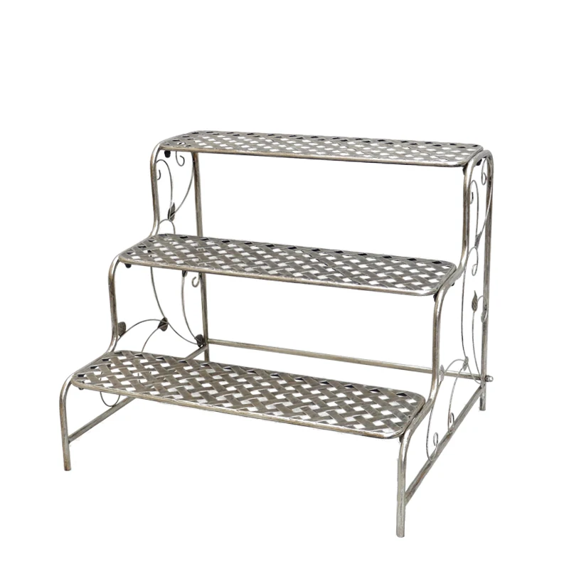 Balcony Stair Step Metal Flower Pot Stand Custom 3 Tiers Garden Plant Potted Display Rack Shelf