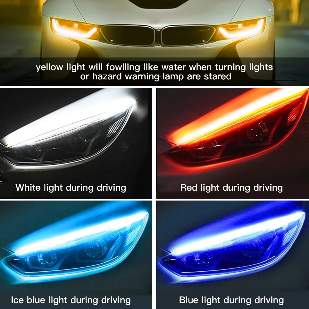 
30cm 45cm 60cm Universial Flowing Two color ultra-thin daytime running light flexible LED strip light turn signal light DRL 