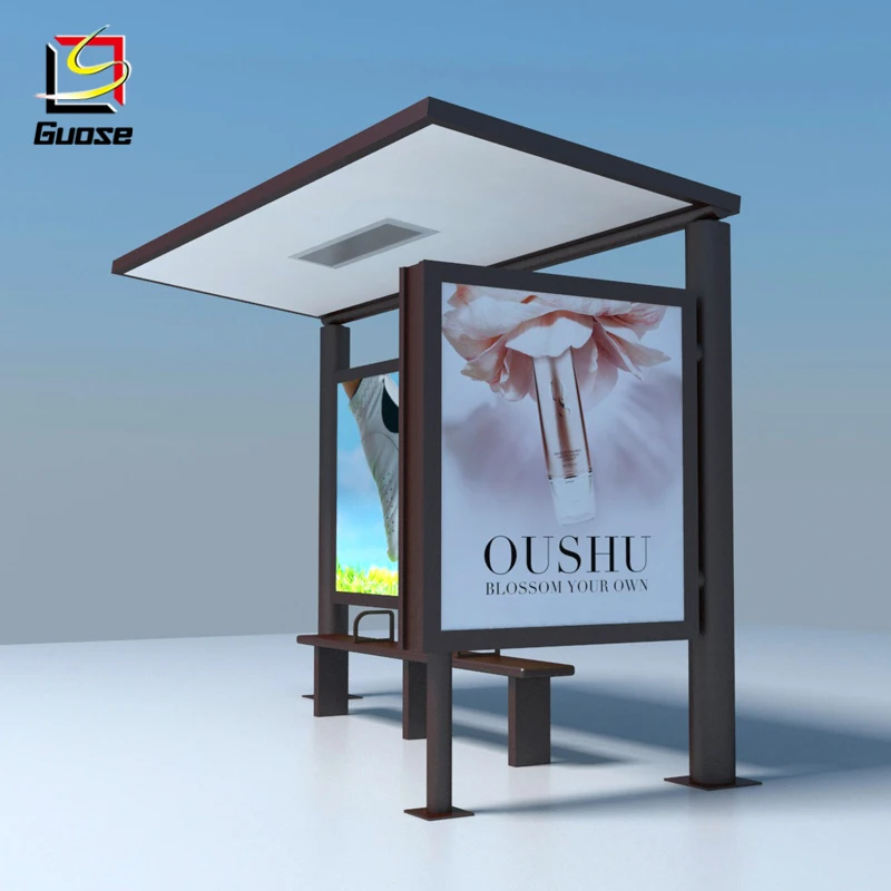 
High quality outdoor bus station shelter advertising display smart bus stop with LED light 