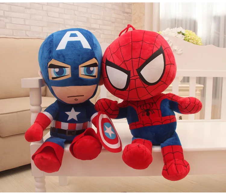 Cheap Wholesale 27CM Cartoon Movie plush Doll Hero Spiderman America Captain Bat man Man iron plush Stuffed toys children gifts
