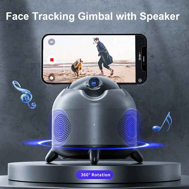 Amazlife M136 Portable Auto Face Tracking Smart Rotation Wireless Blue Tooth Music Speaker with Phone Holder