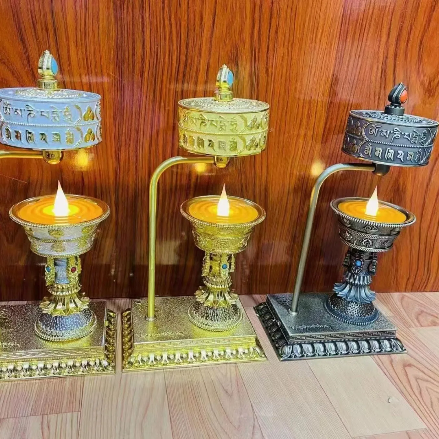 Tibet Electronic Charging Butter Lamp Fire Rotating Wheel Tibetan Household Simulation LED Tube Ornaments