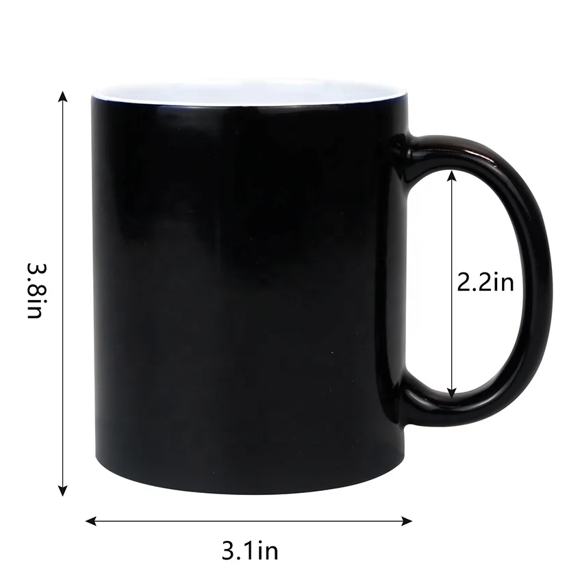 Wholesales cheap Heat Sensitive Coffee 11oz black sublimation blank cup custom design magic color changing ceramic coffee mug
