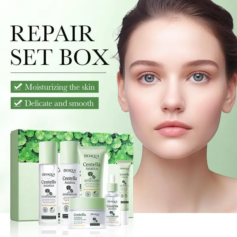 Bioaqua New Face Skincare Gift Kit Natural Organic Plant Extract Centella Vitamin C Serum Soothing Repairing Women Skin Care Set