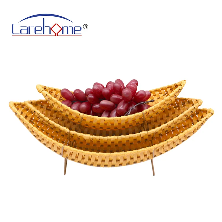 Carehome Bamboo Bread Basket Handmade Weaving 3 Tiered Moon Shape Washable Fruit Vegetables Display Storage Basket