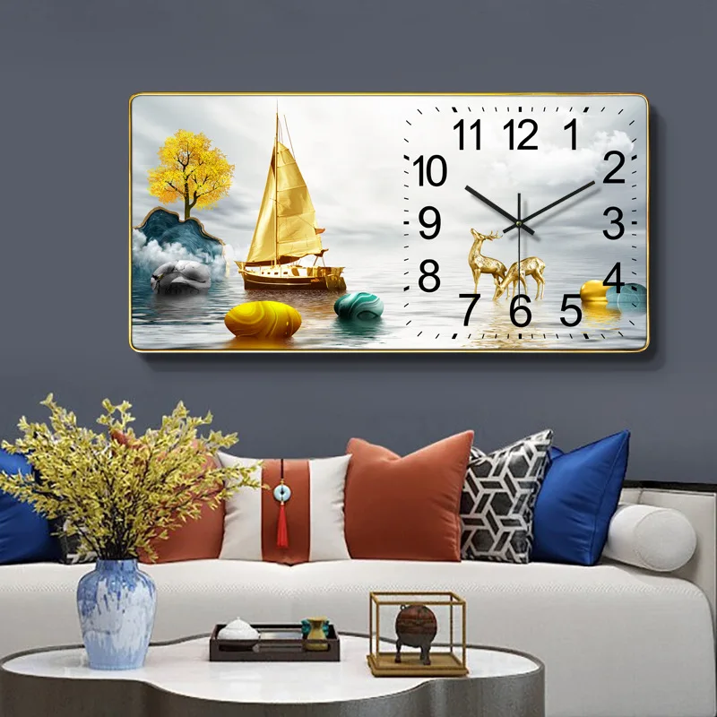 New Luxury Moden Living Room Animal Decorative Crystal Porcelain Painting  Wall Clock  for Home Decor