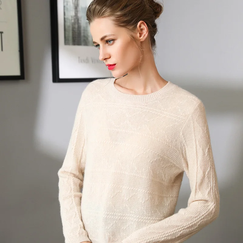
2021OEM ODM Fall Winter Pullover O Neck Women 100% Cashmere Basic Hand Knit Sweater 