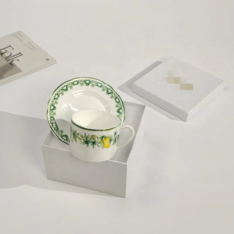 New Models Luxury Ceramic Cup and Plate Set Travel Mug Modern Design Afternoon Tea Turkish Coffee Cup Set Gift Box with Logo