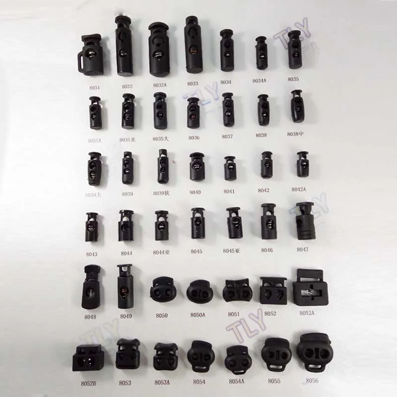Factory Price Unique garment clothing accessories 14mm spring plastic cord stopper black 2 holes cord lock
