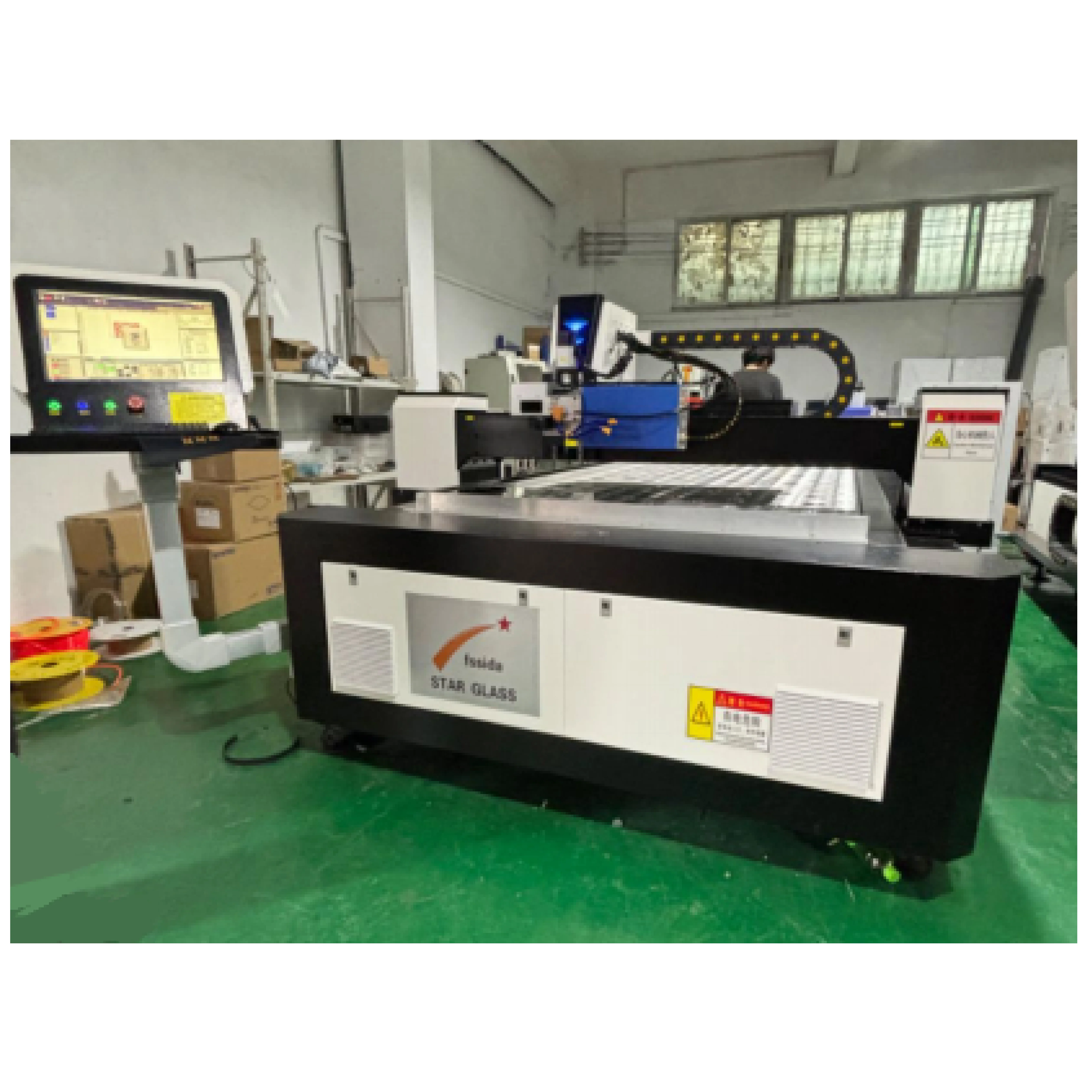 Glass laser sandblasting, film removal, drilling and sandblasting machinery manufacturing factory