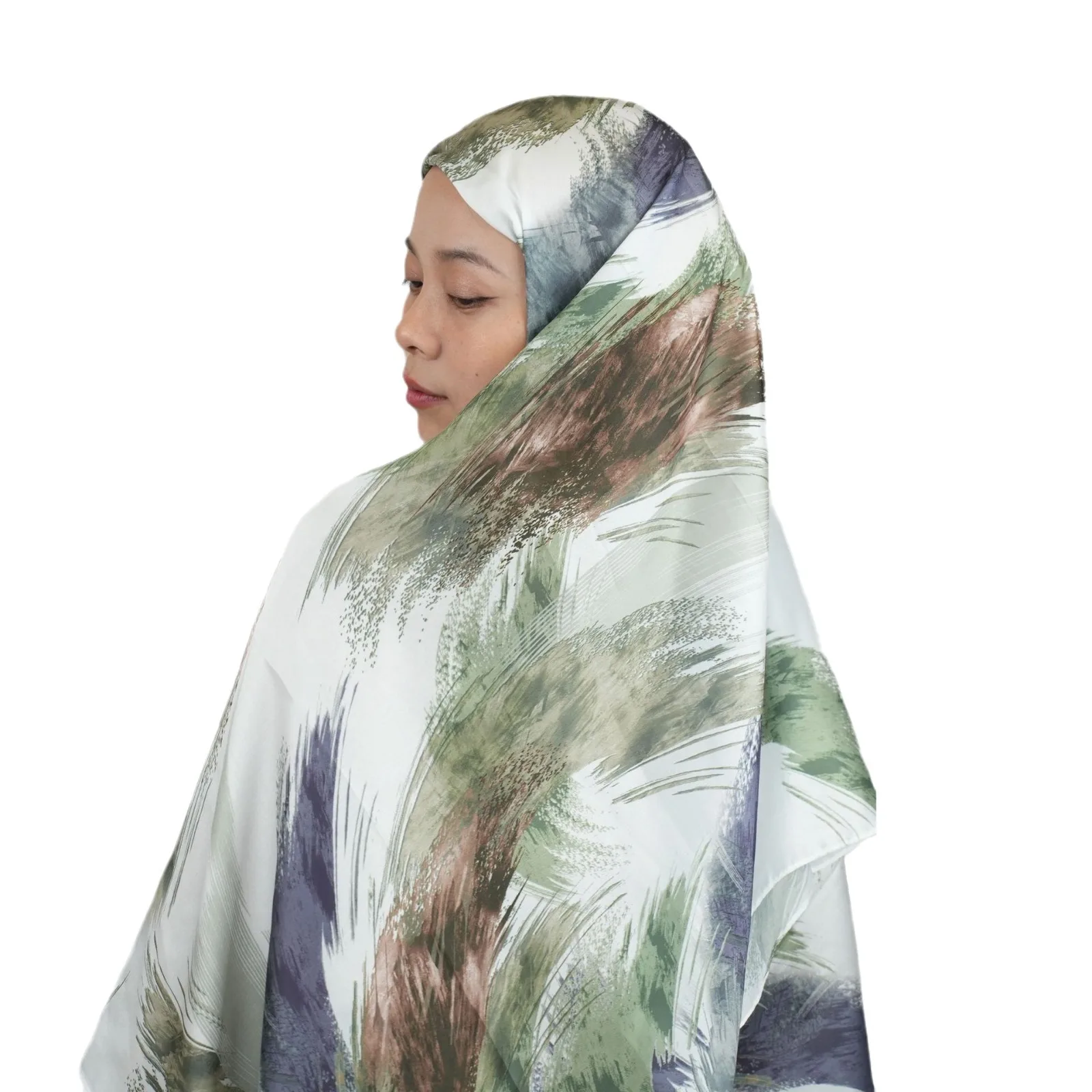 Zifeng OEM Hijab Con Turbante Wholesale Ethnic Satin Curve Printed Headscarf Southeast Asian Malay Headscarf Hijab