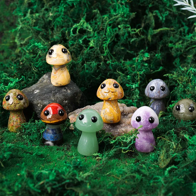 Natural crystals healing stones hand carved rose quartz obsidian crystal mushroom