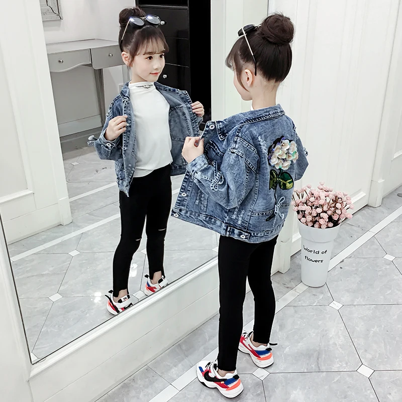 
Wholesale fashion girls denim jacket children 2019 new jeans jacket girls embroidery casual clothes 