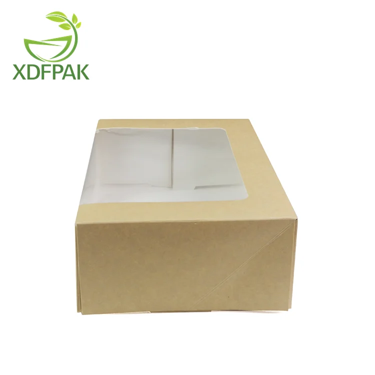 Customized 10 Inch Disposable Kraft Paper Board Square Cake Box with Window for Cupcakes Other Foods Eco-Friendly Packaging