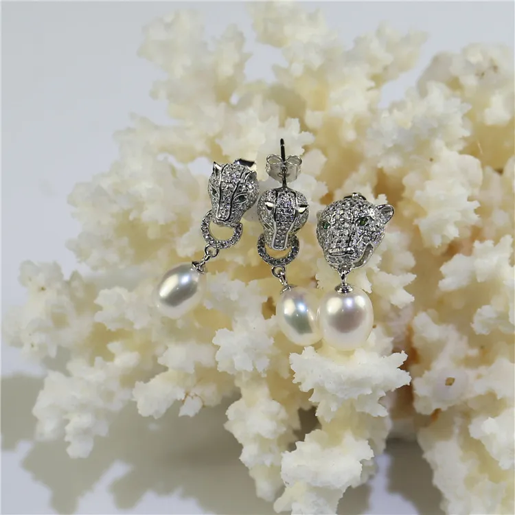 FEIRUN 8mm drop Fashion Bridal 925 Sterling Silver Women Natural Freshwater Pearl Set For Jewelry