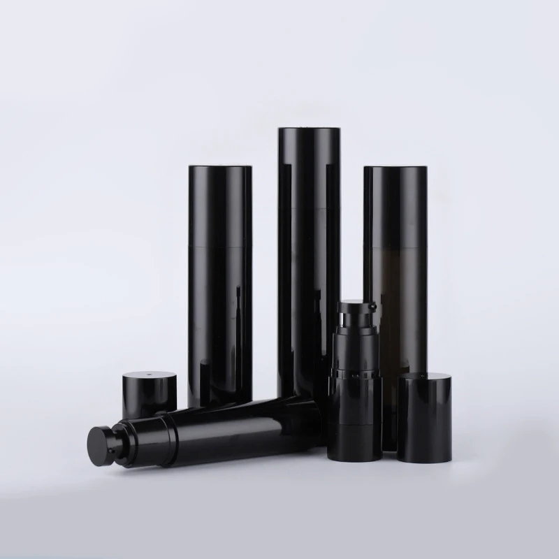 screen print  refillable 15ml 50 ml luxury plastic vacuum airless cosmetic cream pump spray bottles soft touch 30ml 100ml black