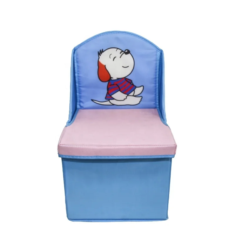 Collapsible Ottoman Stool Kids Blue Cute Cartoon Printed Customized Manufacturer Foldable Home Child Seat Storage Stool