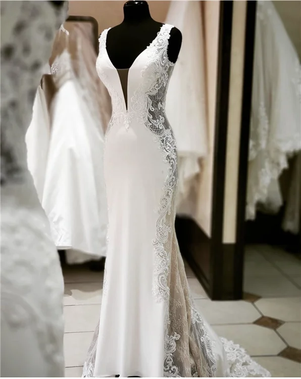 Новейший дизайн белое свадебное платье с кружевной аппликацией и юбкой-годе для невесты свадебные платья коротким