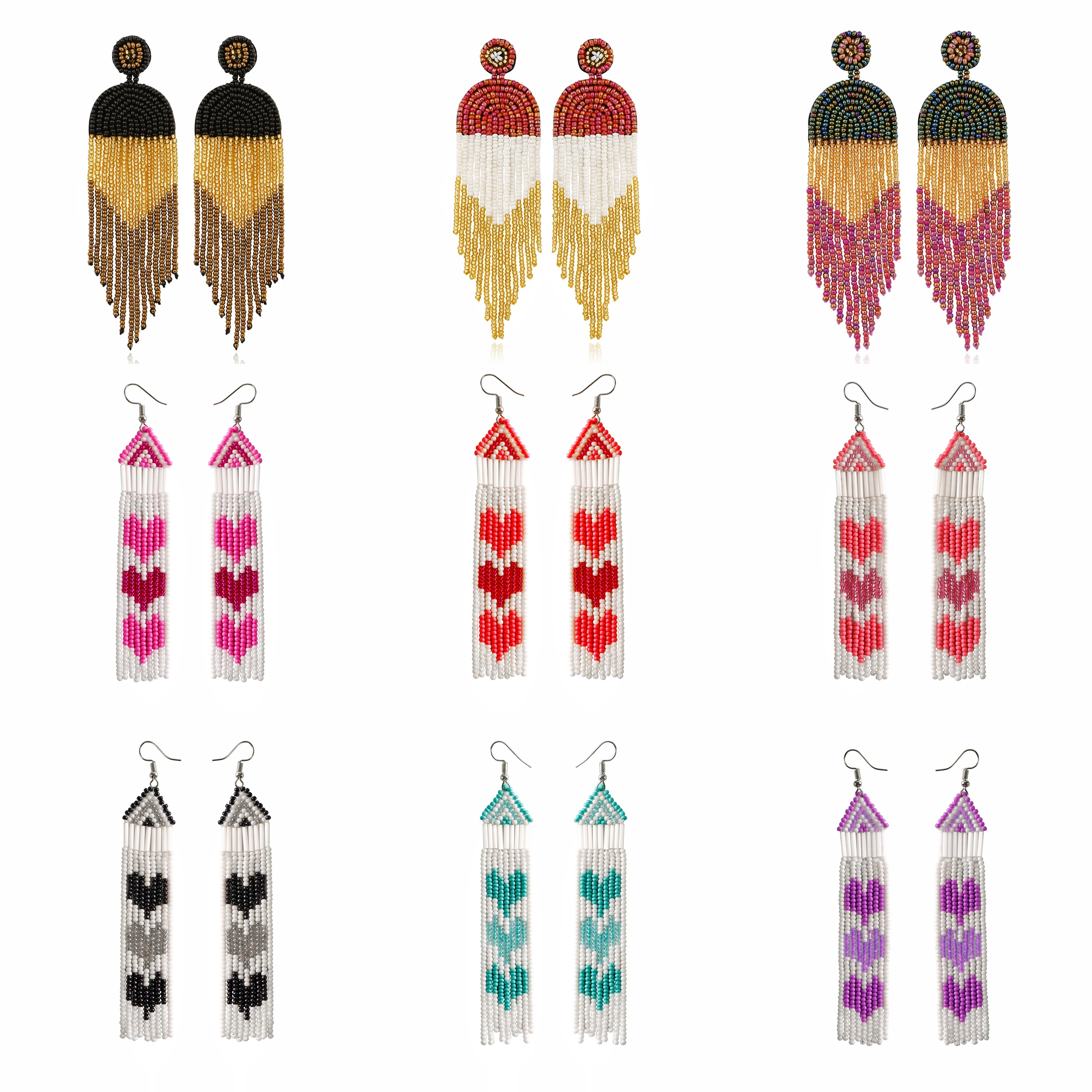 Beaded Bohemian Manufacturer Colorful Seed Beads Handmade Boho Statement Tassel Earrings For Women