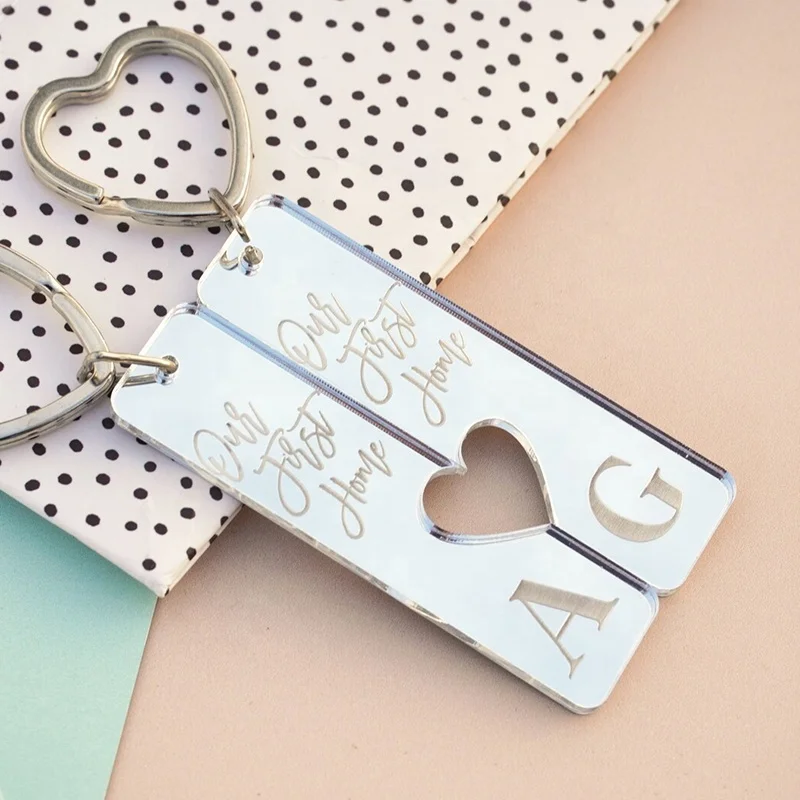 Personalised Acrylic Keyring Our First Home Ornament Gift Heart Keyring for Couples Valentines Keepsake Husband Wife Anniversary