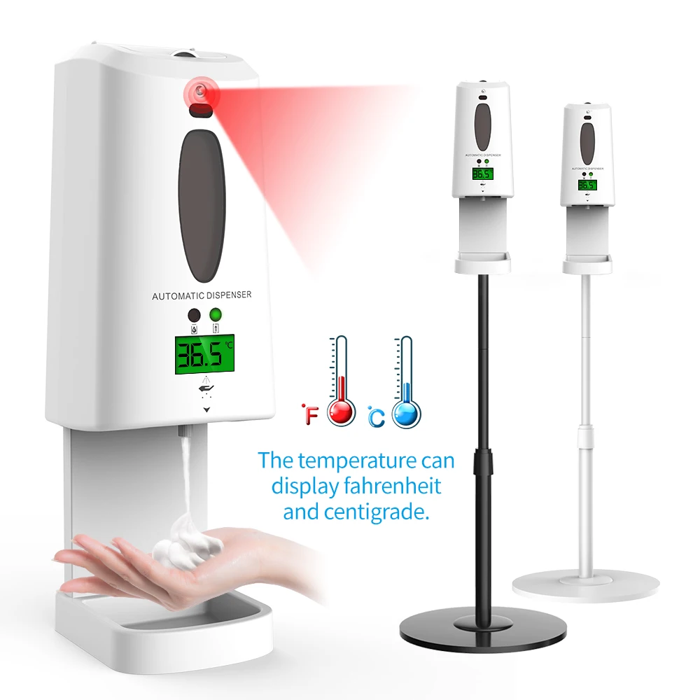 Electric sensor automatic alcohol body temperature measurement dispenser 1200 ML liquid soap thermal