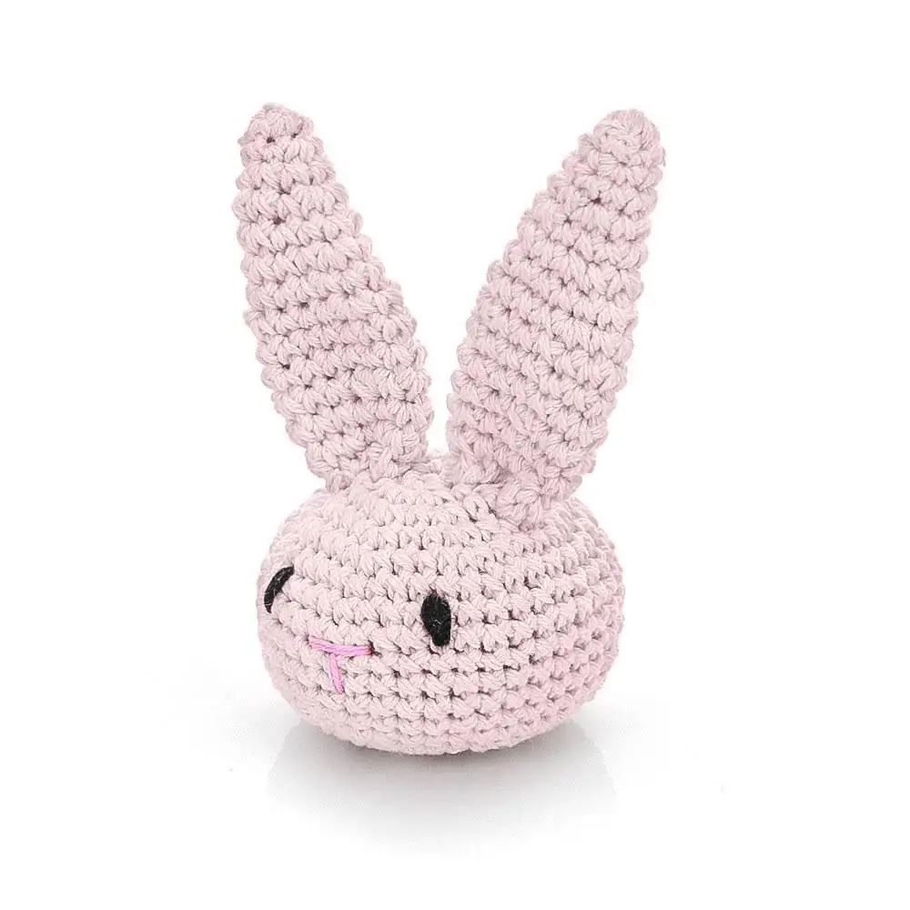 Amazon New Cute Rabbit Head Animals  Crochet Baby Hand-made Rattle Teether Bunny Toy with 100% Cotton Wool and Bells