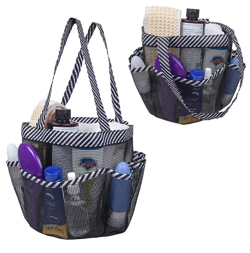 Hanging Shower Tote Bag Quick Dry Mesh Shower Caddy Bath Organizer Makeup Cosmetic Storage Bag 8 Storage Pockets