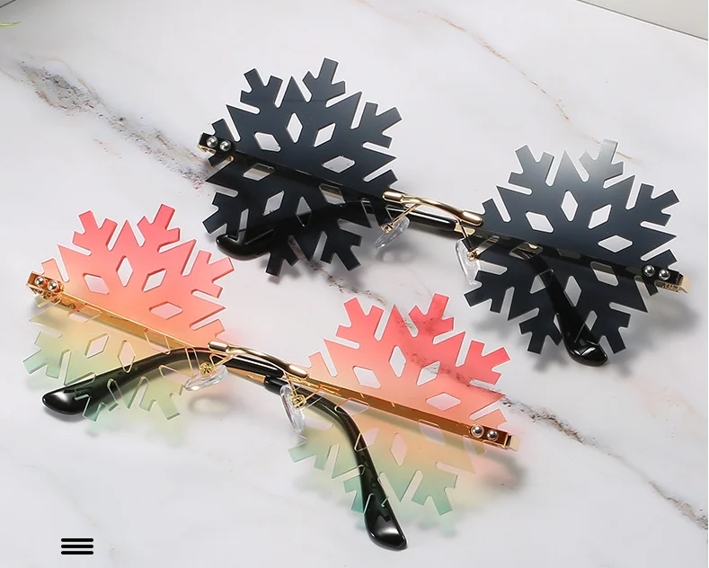 0028 высококачественные модные Рождественские солнцезащитные очки без оправы со снежинками солнцезащитные очки