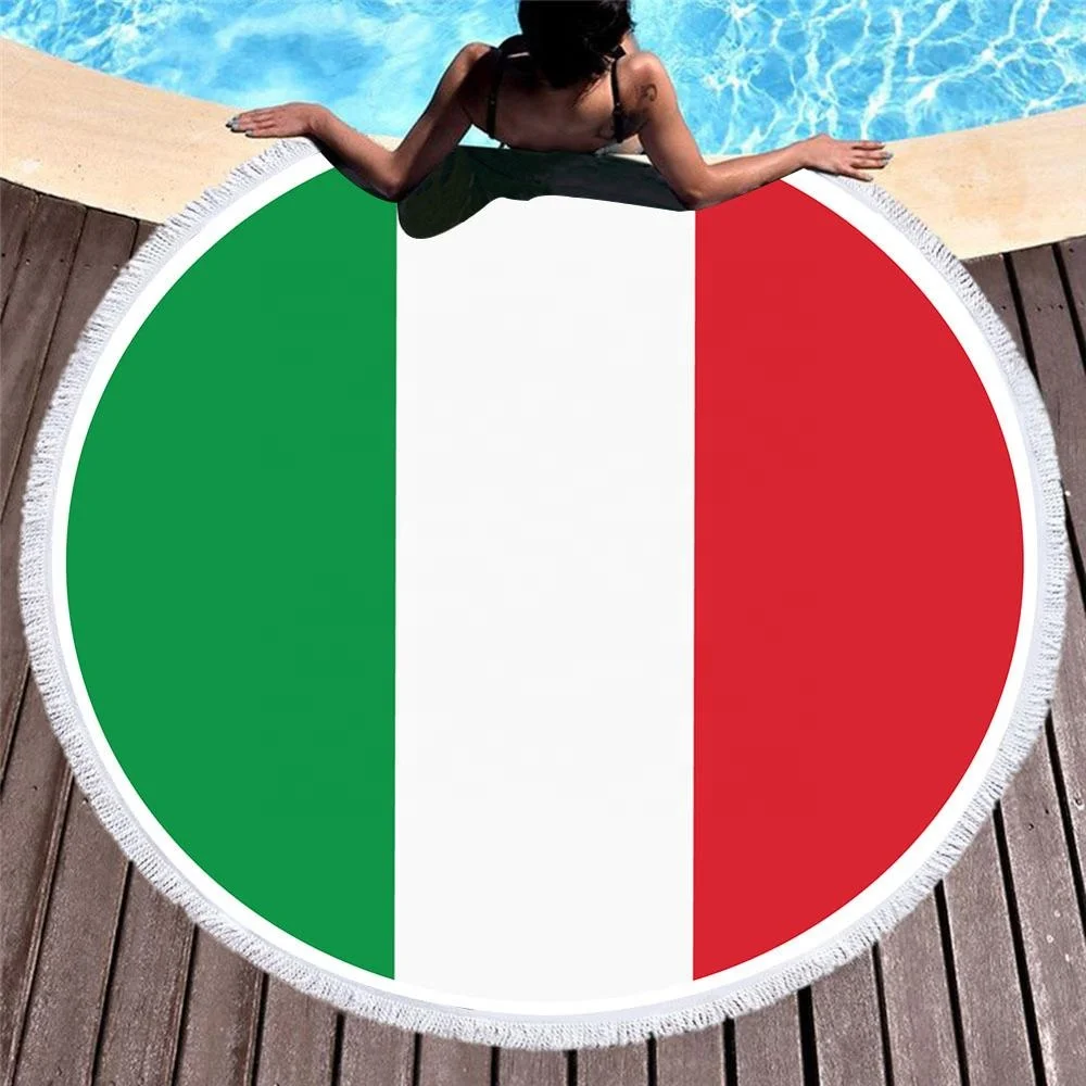 Lightweight digital printed custom uk brazil country flag printed microfiber fabric material round beach towels foldable
