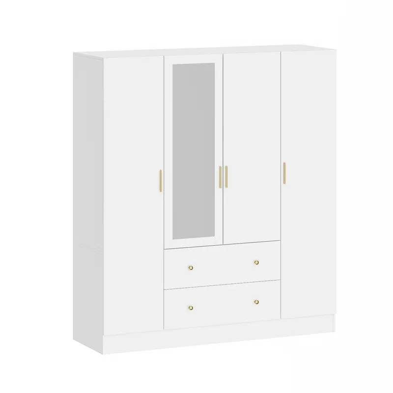 Белый MDF OEM зеркальный шкаф деревянный для хранения четыре двери два ящика картонный мебель спальни с зеркалом