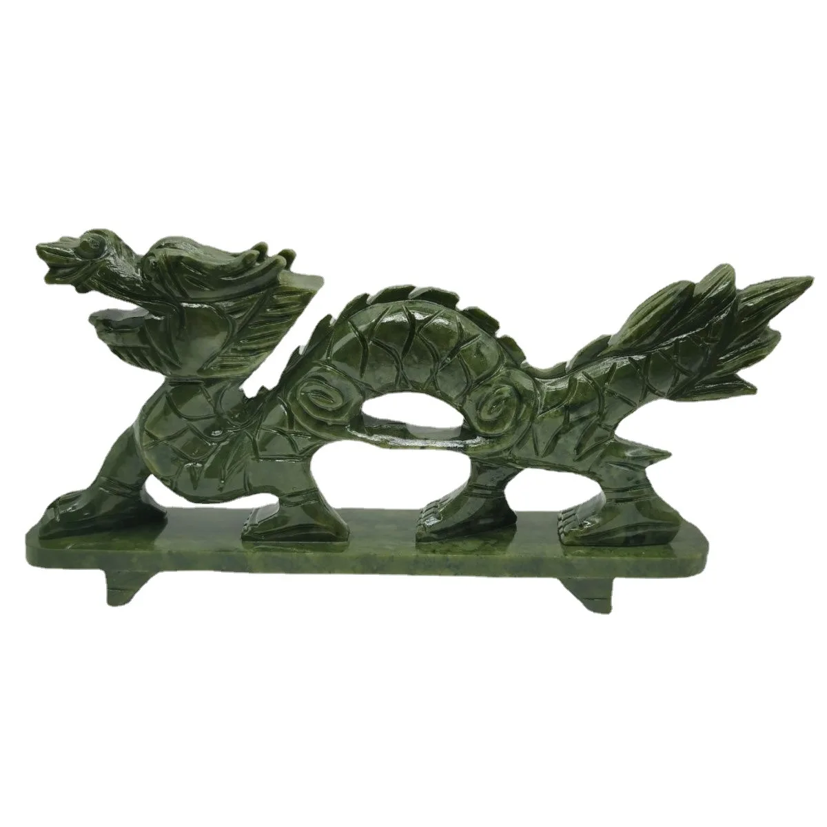 Customized natural green jade fengshui dragon craft