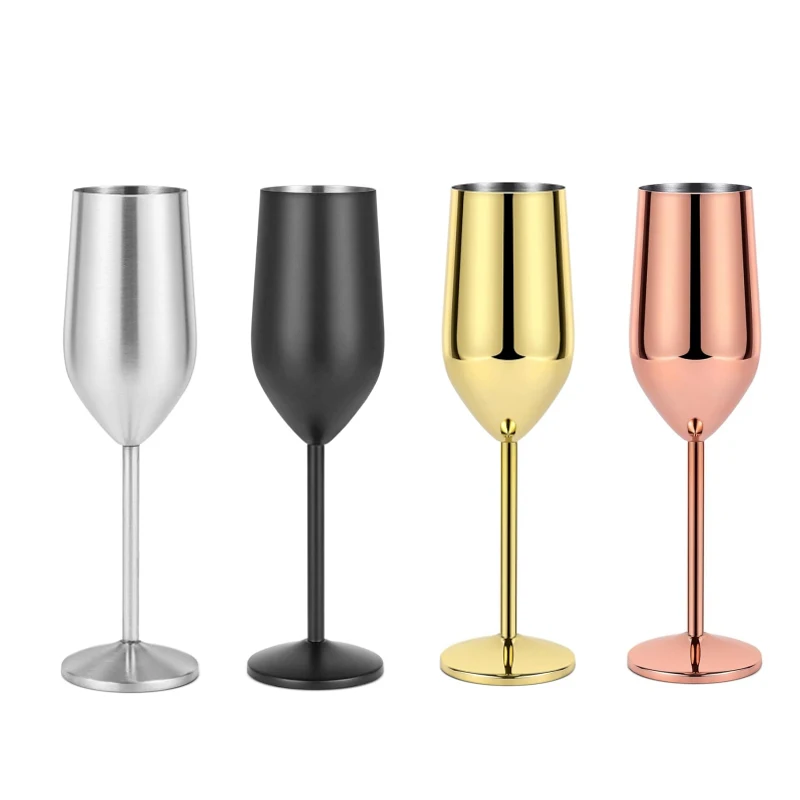 304 Stainless Steel Champagne Glasses 8oz Elegant Champagne Flutes Stemmed Unbreakable Champagne Glasses for Party Wedding