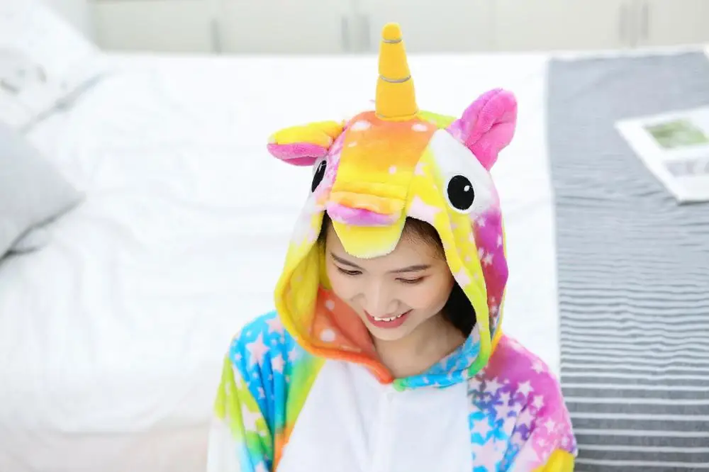 AIMINYZ Wholesale Adult Women Flannel Pajamas Autumn/Winter Long Sleeve Sleepwear Suit Warm Cute Onesie Pegasus Female Pyjama