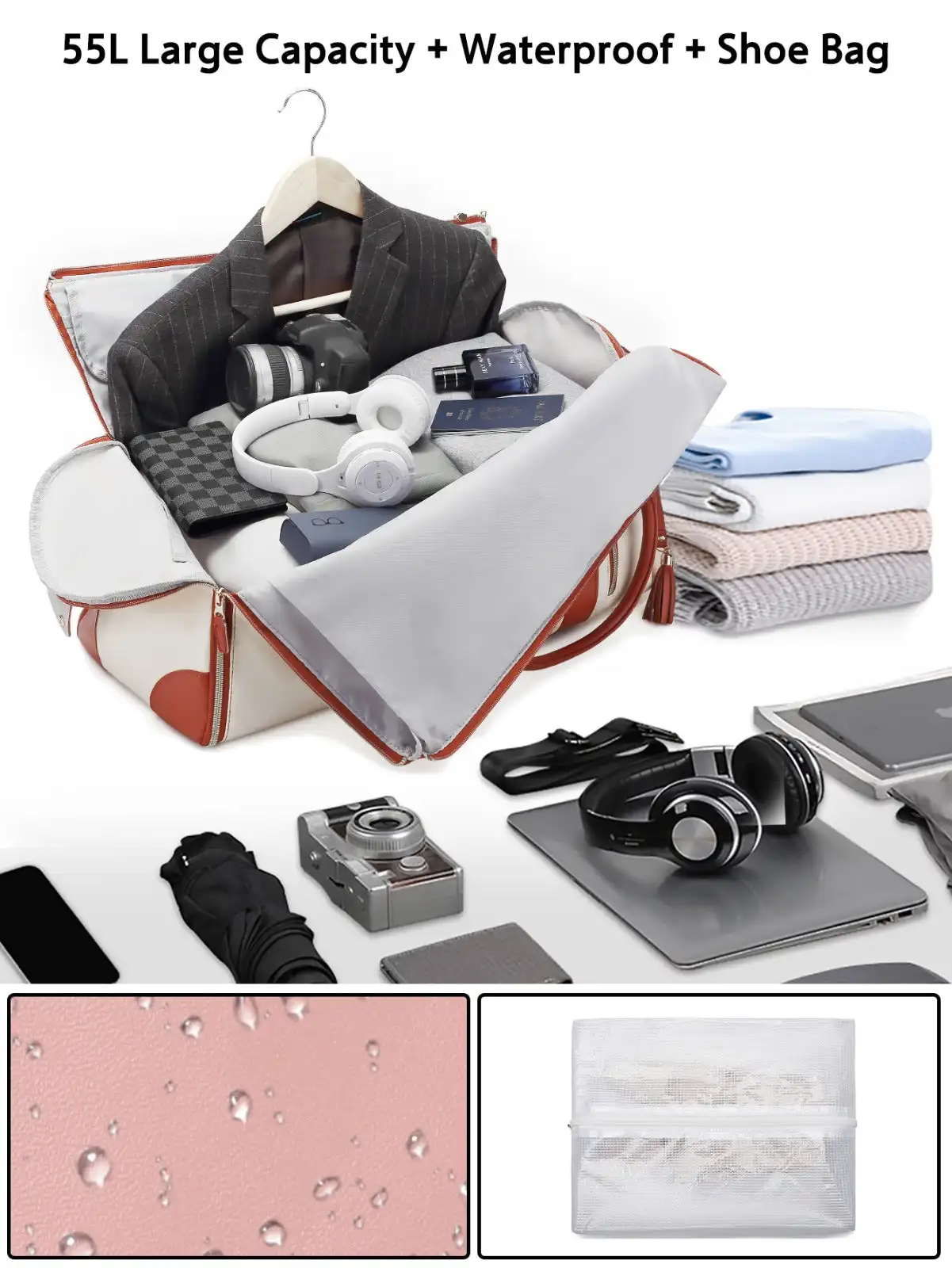 Garment Duffel on Wheels Suit Waterproof Traveling Bags with Wheels Foldable Leather Duffel Bag Luggage Travel Bags