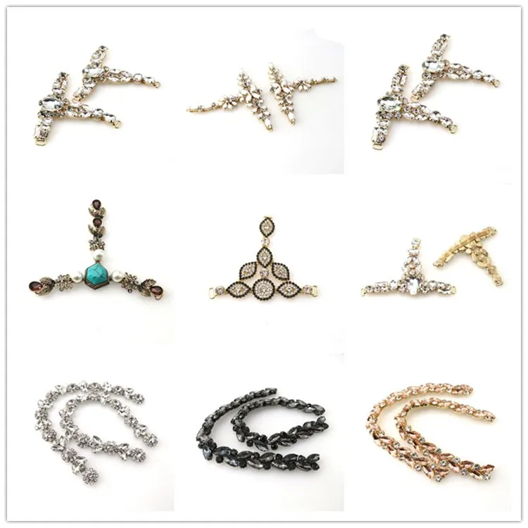 Fashion Handmade Diamante Sew On Rhinestone Metal Shoe Chain Buckle For Sandal Shoes