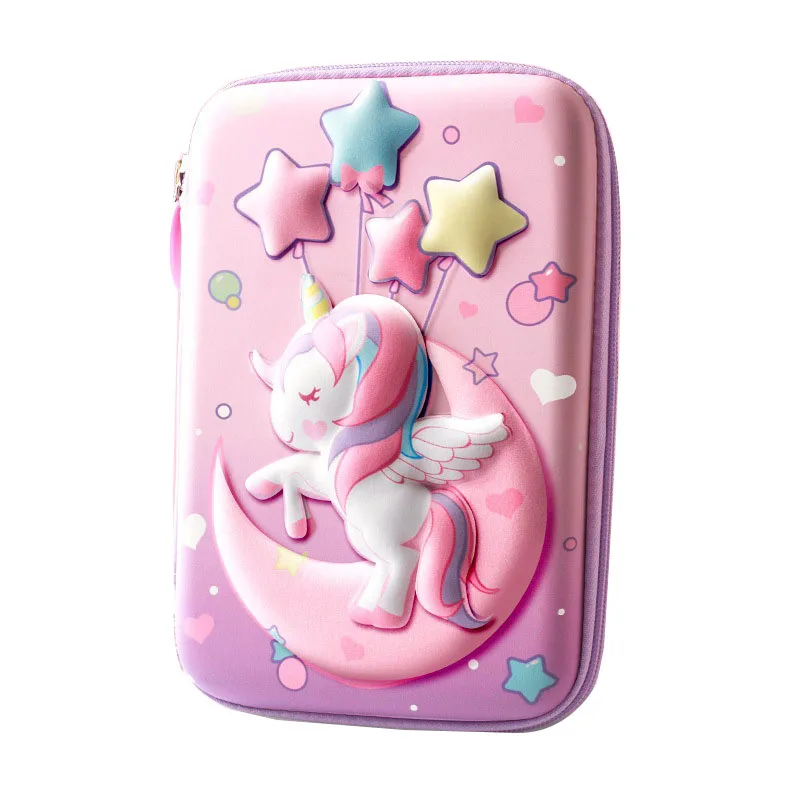 Пенал из ЭВА, чехол для карандашей на молнии с объемным рисунком единорога, большая емкость, Канцтовары