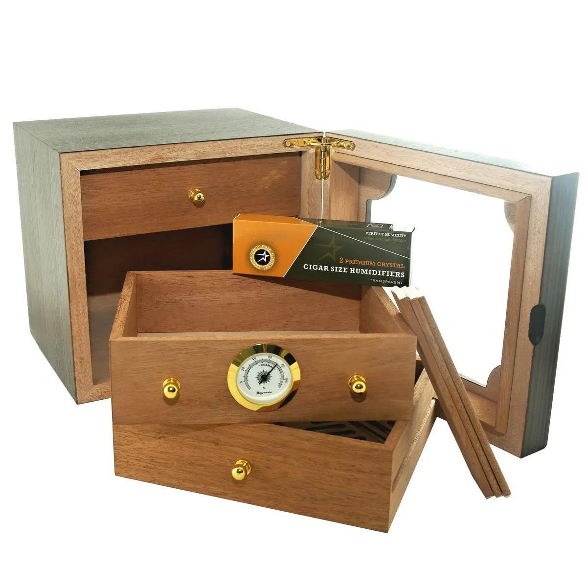 2024 New Customized Travel Glass Box  Wooden Box Cigar Humidor  With  Lowest Price