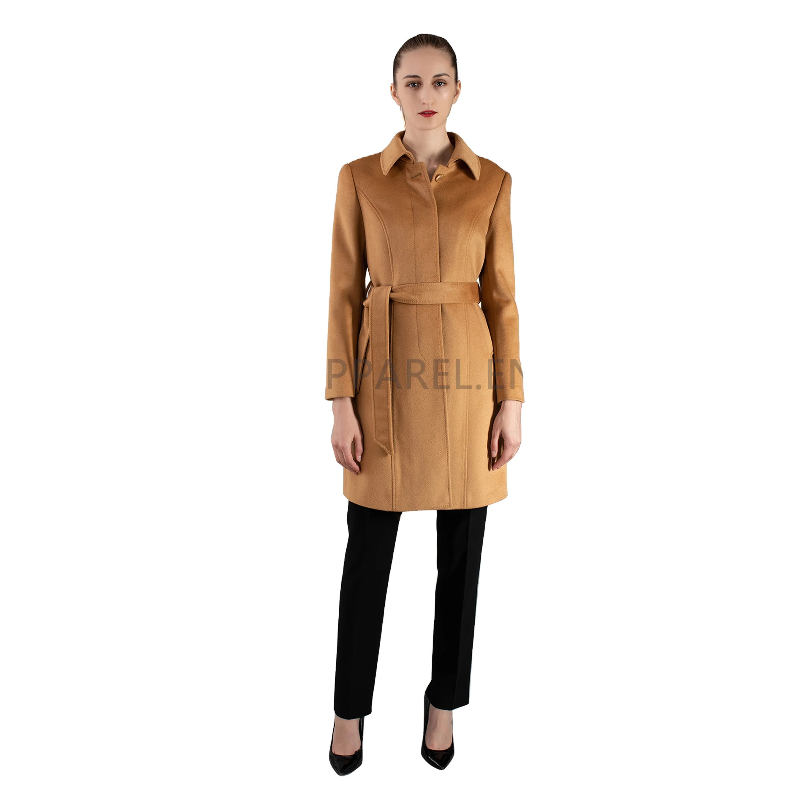 sample camel color petite elegant winter long coats for office ladies women and girl