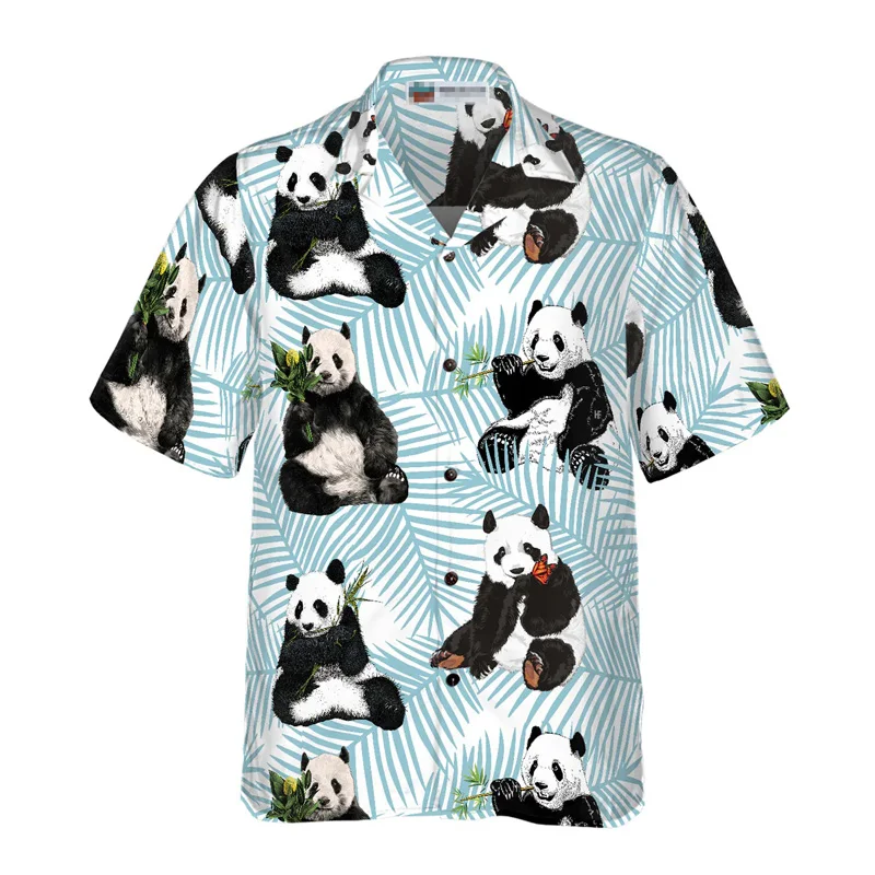 2023 New design custom print pattern Panda On Palm Leaves rayon Hawaiian Shirt
